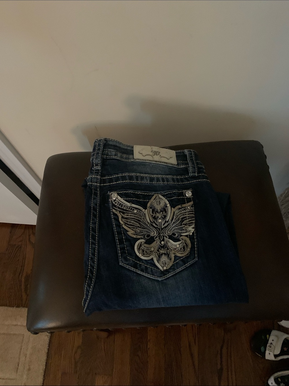 Miss Me Dark Blue Skinny Jeans with Embroidered Back Pocket